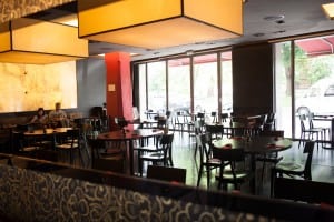 restaurant with yellow and red